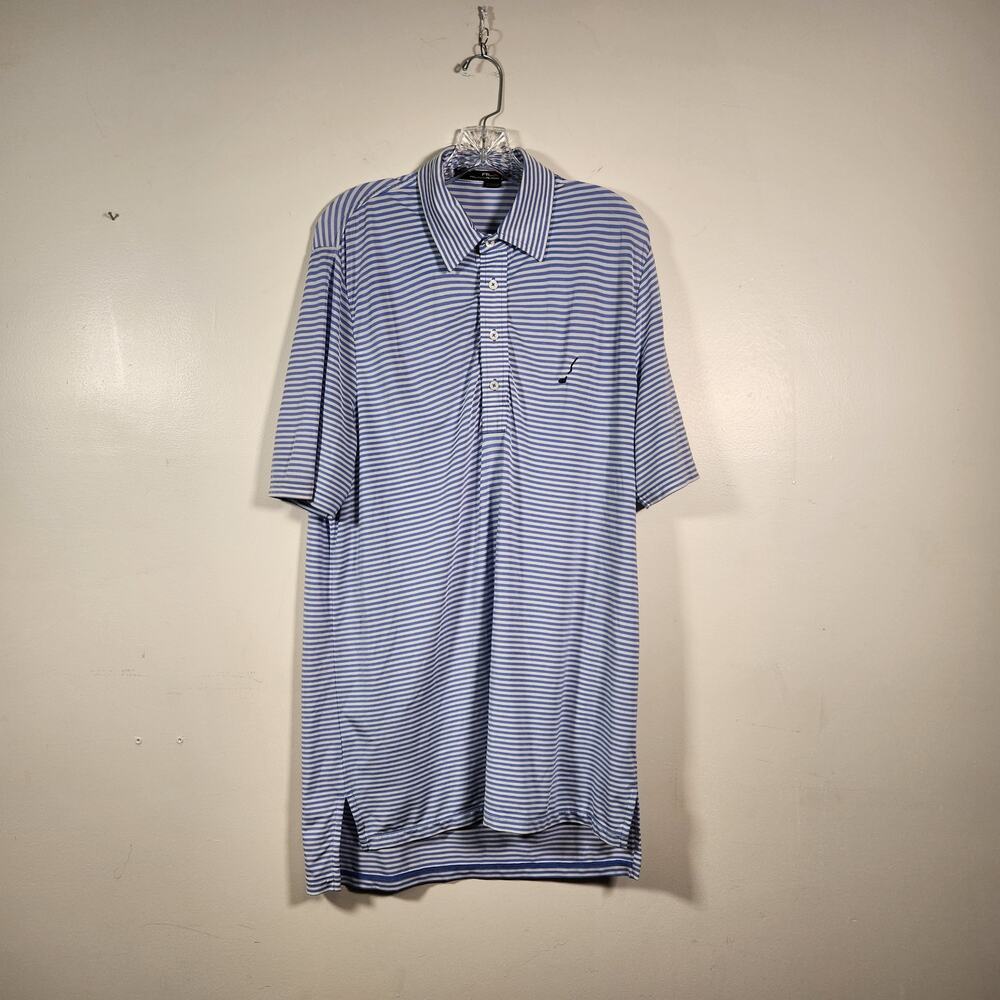 RLX RALPH LAUREN SS Golf Polo Men M Purple White Stripe Activewear CROOKED STICK